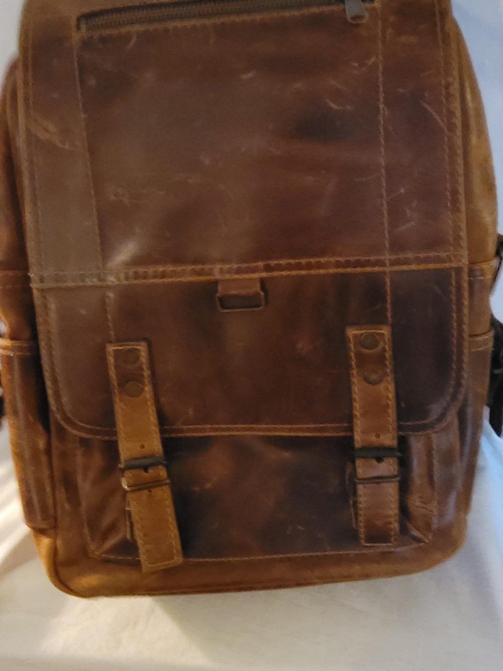 Vintage-Style Brown Distressed Leather Backpack